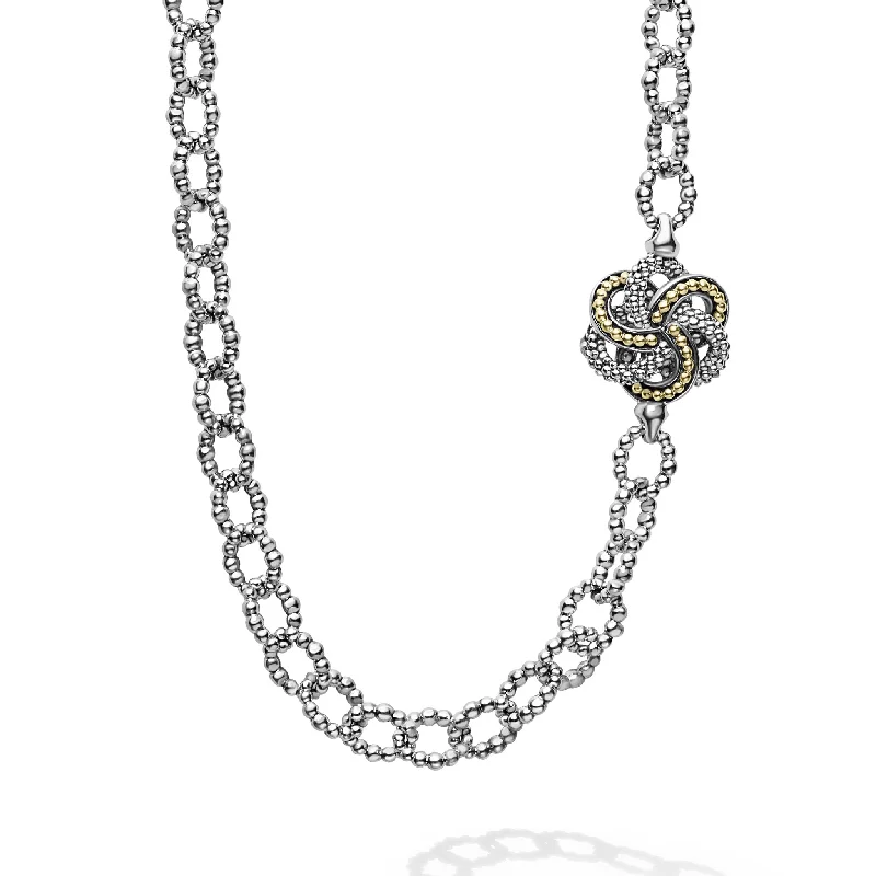 Elegant heart necklace for women-Love Knot Four Station Two-Tone Love Knot Necklace