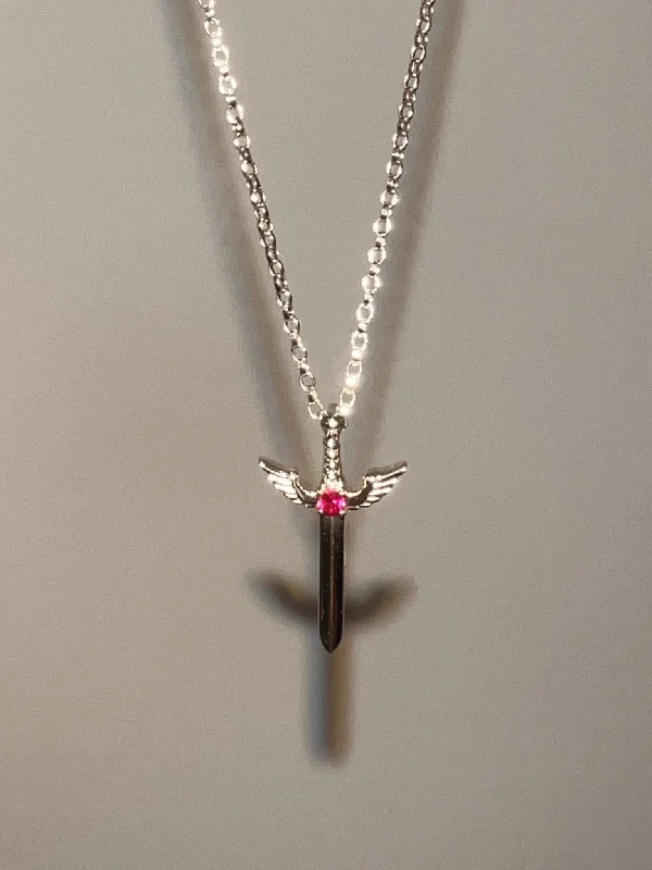 Birthstone necklace for women-Ruby Dagger Necklace