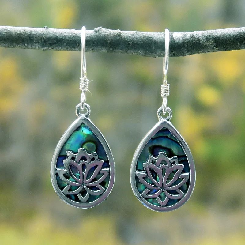 Antique earrings for women-Lotus Abalone Earrings - Sterling Silver, Indonesia