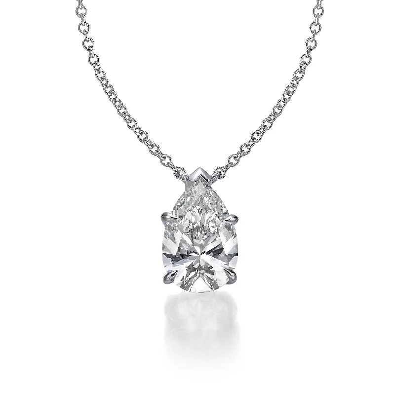 Multi-strand necklace for women-2.00 ct Lab Grown Pear Shape Diamond Solitaire Pendant Necklace