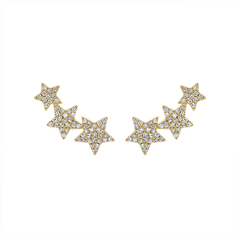 Classic earrings for women-14KT GOLD THREE DIAMOND STARS CLIMBER EARRING