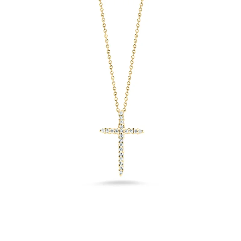 Fashionable necklace for women-18K YELLOW GOLD TINY TREASURES DIAMOND SLIVER CROSS NECKLACE