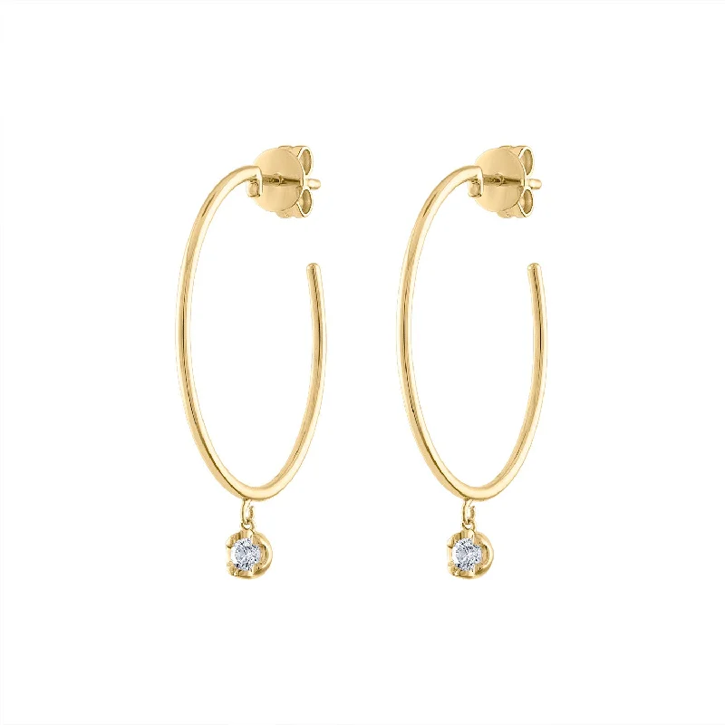 Modern earrings for women-14KT GOLD DIAMOND BEZEL DROP HOOP EARRING