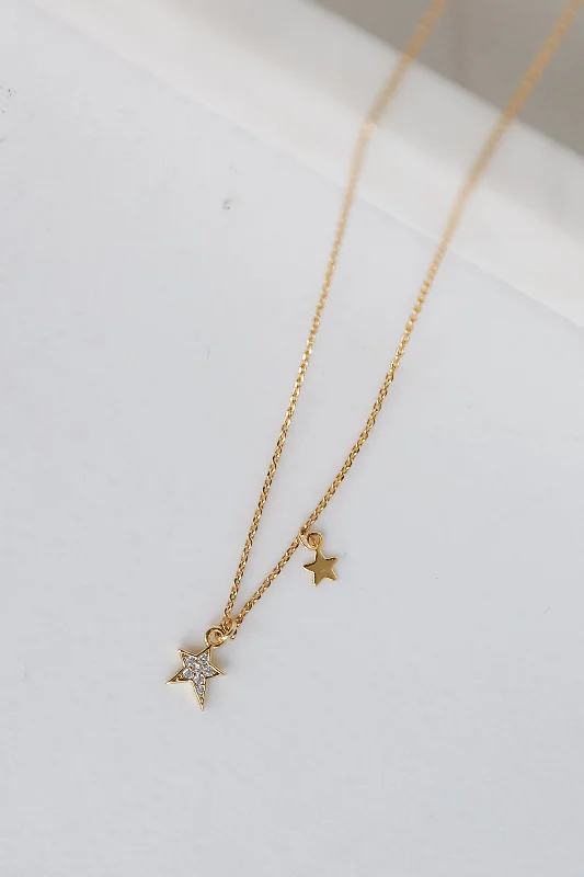 Designer necklace for women-Aria Gold Rhinestone Star Charm Necklace