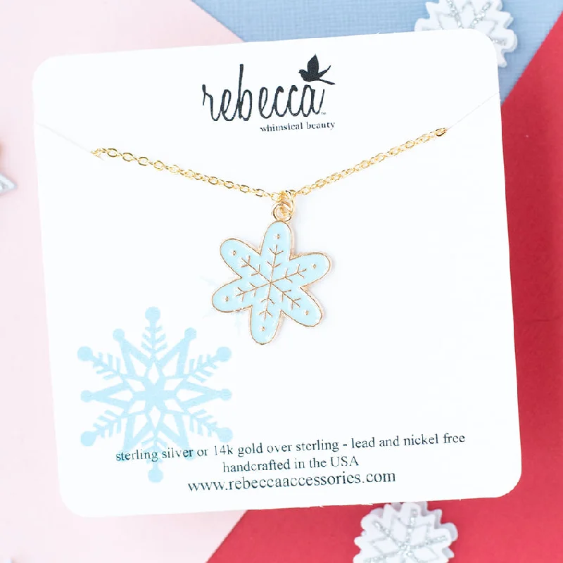 Double heart necklace for women-Blue Snowflake Enamel Charm Necklace Children's Christmas