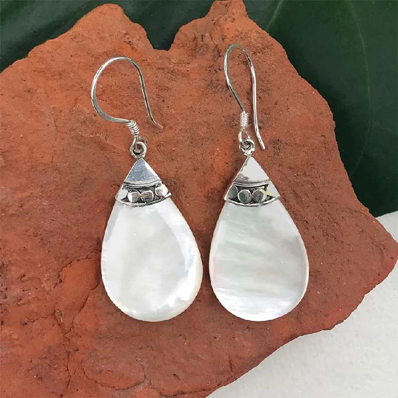 Statement earrings for women-Mother-of-pearl Teardrop Earrings - Sterling Silver, Indonesia