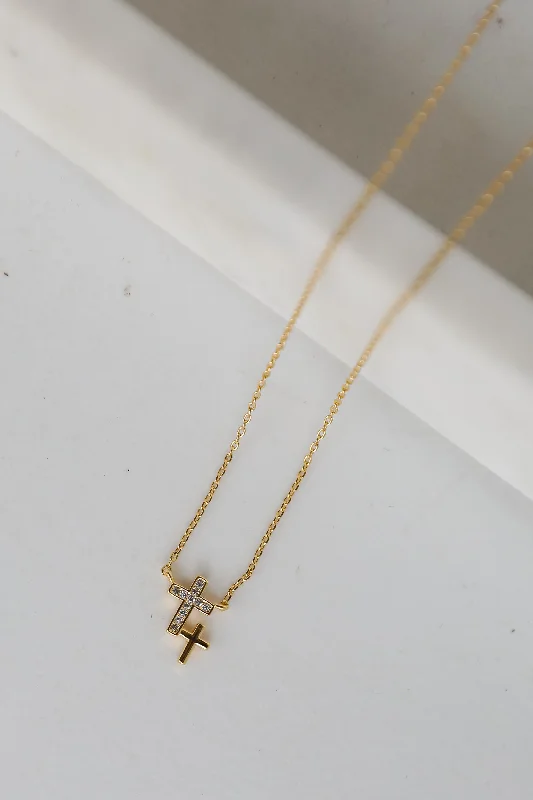 Rose gold necklace for women-Jordan Gold Rhinestone Cross Charm Necklace