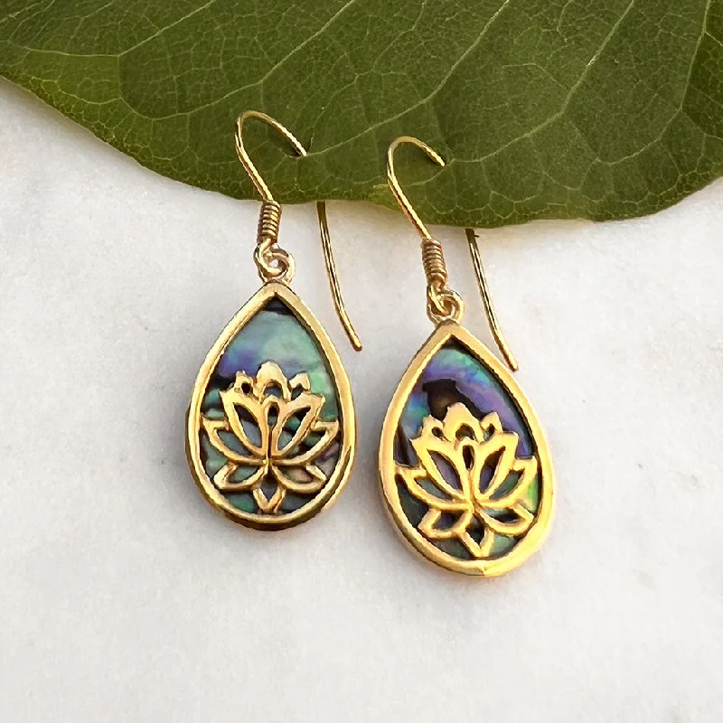 Personalized earrings for women-Lotus Abalone Earrings - Brass, Indonesia