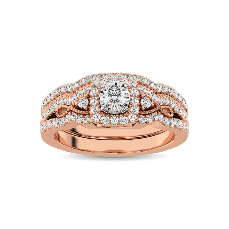 Diamond engagement ring with halo for women-10K Rose Gold 1/2 Ct.Tw. Diamond Bridal Ring