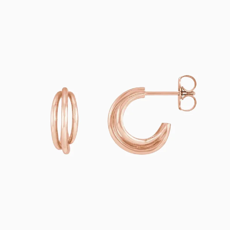 Wedding earrings for women-Gold Triple Layer Hoops