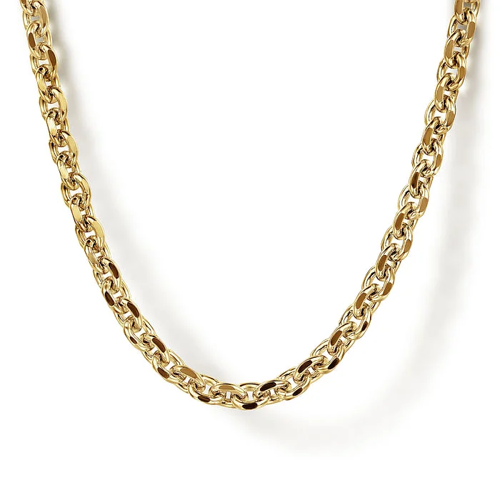 Dainty necklace for women-20 Inch 14K Yellow Gold Hollow Mens Link Chain Necklace