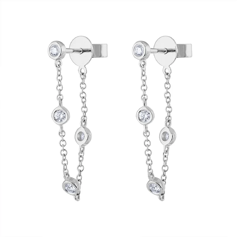 Moonstone earrings for women-14KT GOLD DIAMOND BEZEL CHAIN FRONT/BACK EARRING