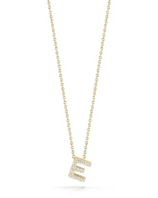 Personalized name necklace for women-18K YELLOW GOLD TINY TREASURES DIAMOND LOVE LETTER “E” NECKLACE