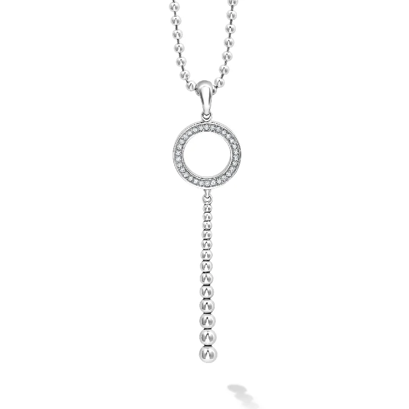 Custom diamond pendant necklace for women-Caviar Spark Drop Circle Diamond Pendant Necklace