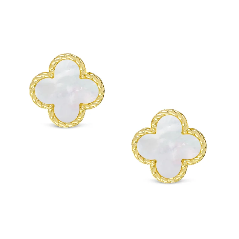 Luxury earrings for women-Mother of Pearl Clover Stud Earrings