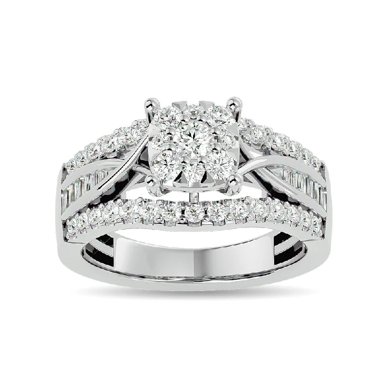 Luxury engagement ring with diamonds for women-Diamond 1 ct tw Round Cut and Tapper Fashion Ring in 10K White Gold