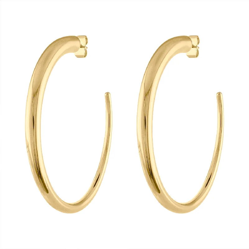 Gold stud earrings for women-14KT GOLD LARGE TAPERED HOOP POST EARRING