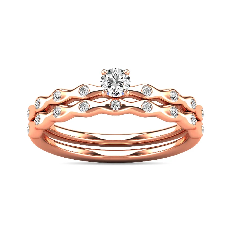 Silver engagement ring for women-Diamond 1/3 ct tw Bridal Ring in 10K Rose Gold