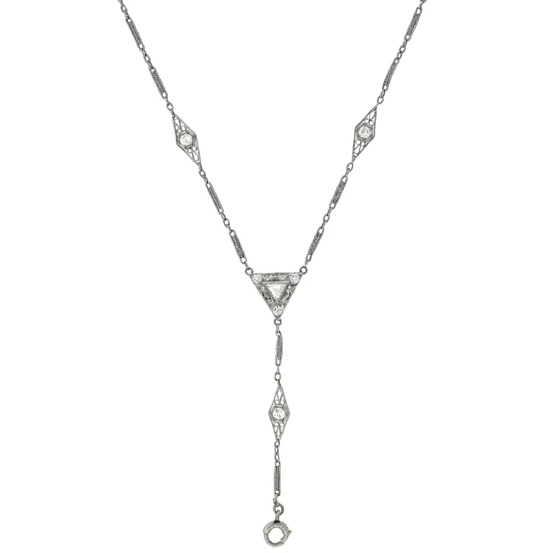 Zodiac necklace for women-Edwardian Platinum Diamond Link Lorgnette Chain Necklace 1.75ctw