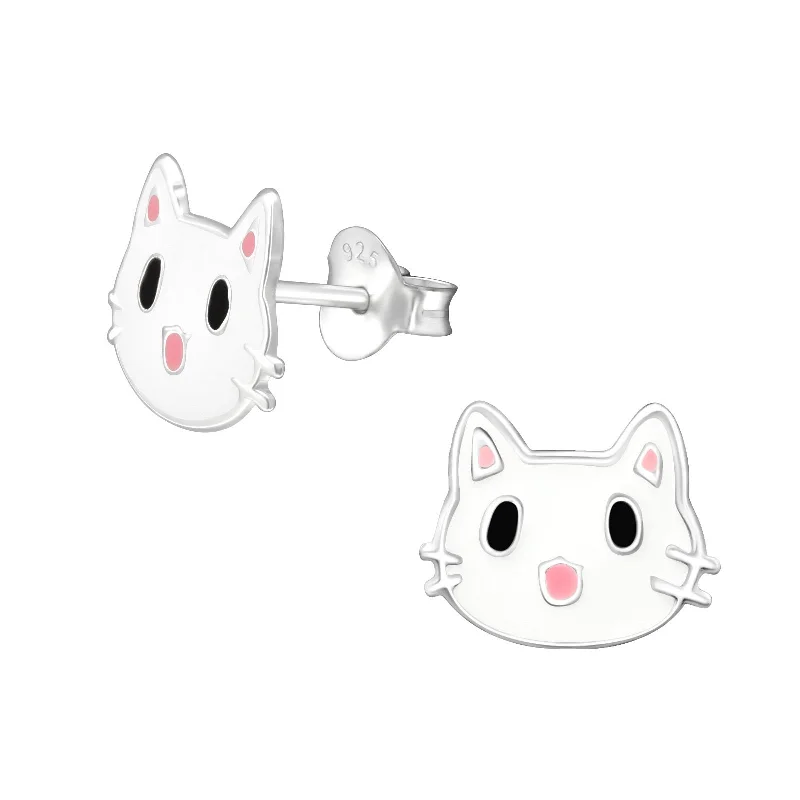 Oversized earrings for women-Cat Stud Earrings in Sterling Silver