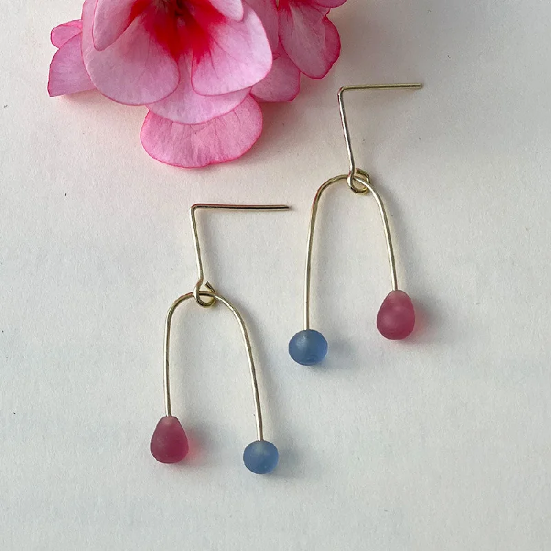 Stud earrings for women-Sea Glass Mobile Earrings - Rose/Sky, India