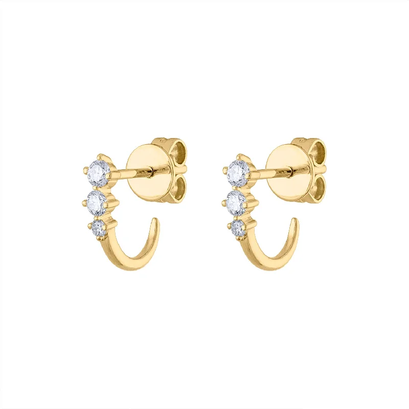 Round diamond earrings for women-14KT GOLD THREE DIAMOND WRAP HUGGIE EARRING