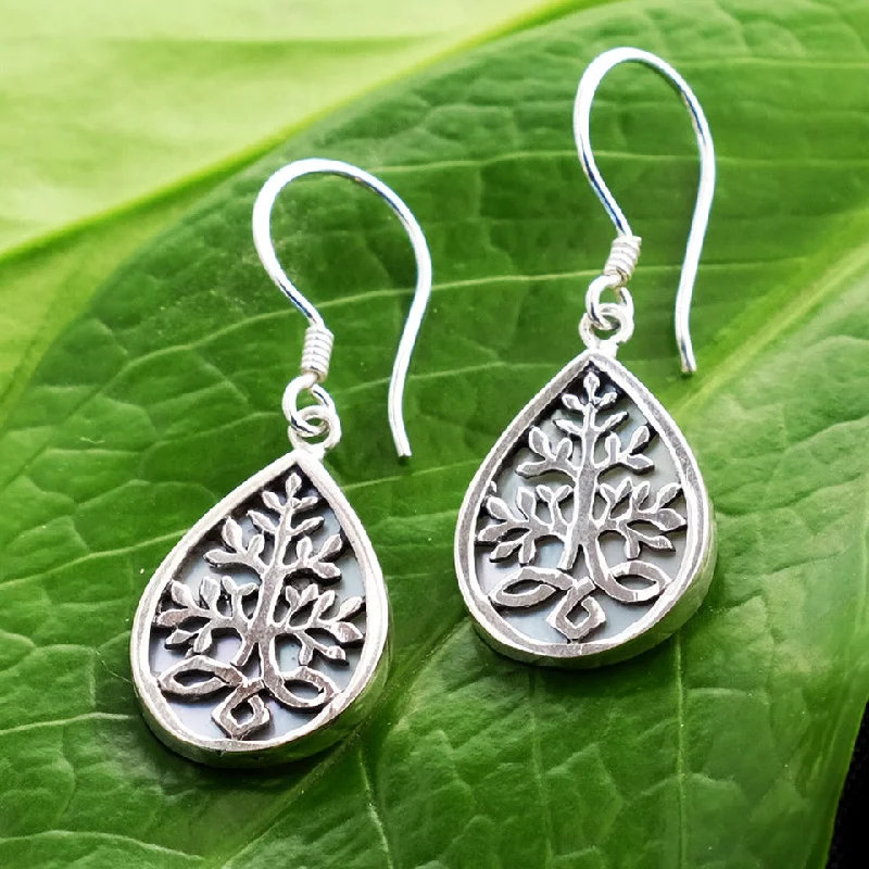 Statement drop earrings for women-Akar Mother of Pearl Earrings - Sterling Silver, Indonesia