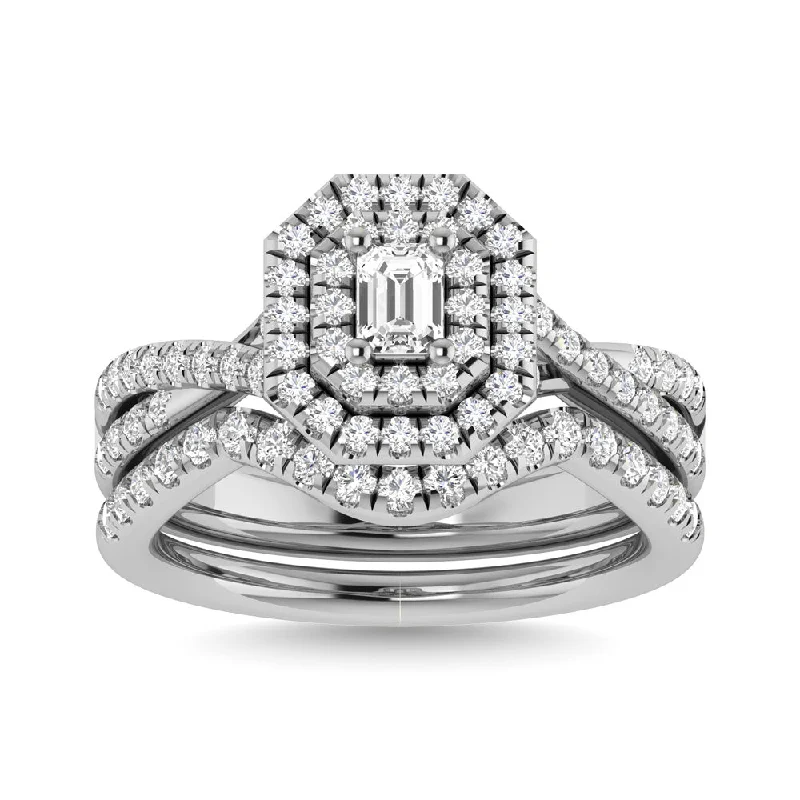 Diamond solitaire engagement ring for women-Diamond 1 Ct.Tw. Emerald Cut Bridal Ring in 14K White Gold