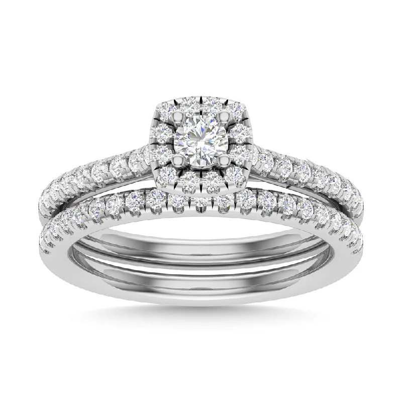 Antique-inspired engagement ring for women-Diamond 3/4 Ct.Tw. Round Cut Bridal Ring in 14K White Gold