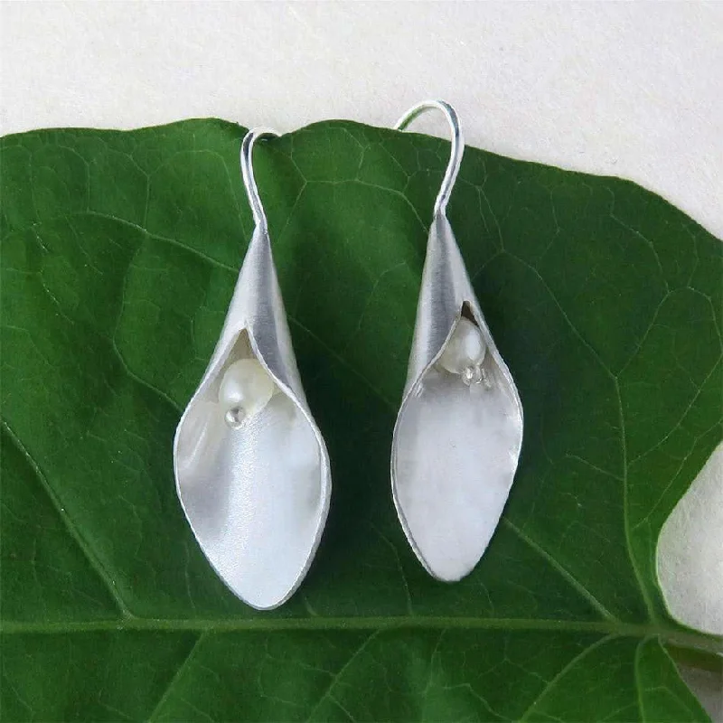 Pearl earrings for women-Sacred Lily Earrings - Sterling Silver, Indonesia