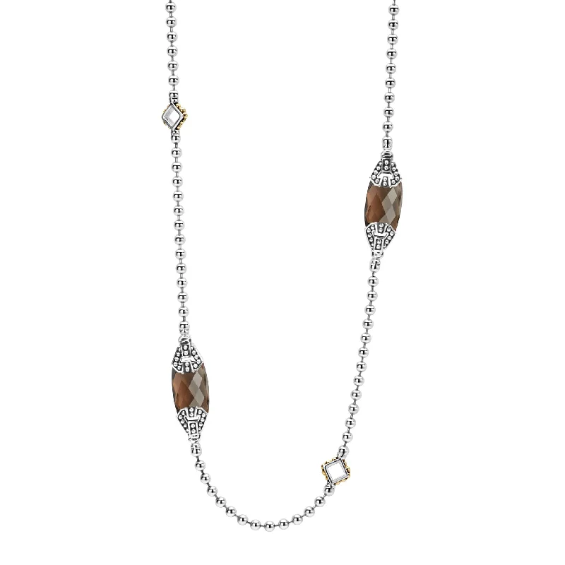 Simple chain necklace for women-Caviar Color Six Station Smokey Quartz Necklace