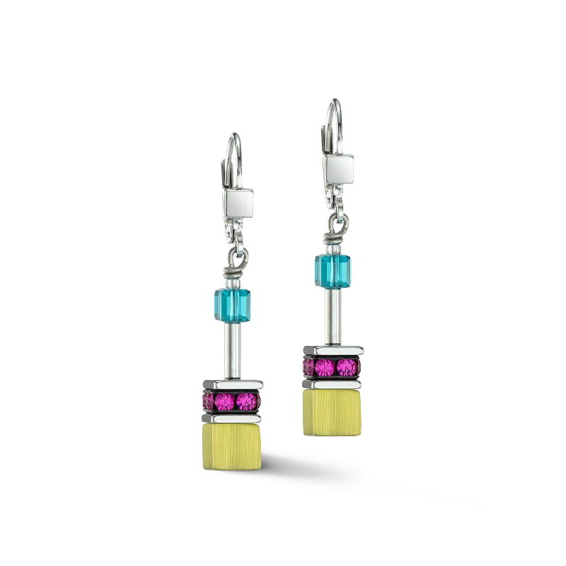 Colored gemstone earrings for women-GeoCUBE® Iconic earrings Multicolour Fancy