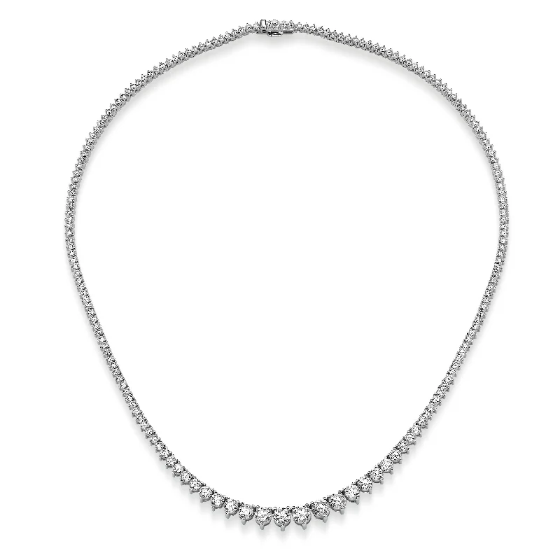 Sterling silver necklace for women-10.25 ct Round Brilliant Cut Lab Grown Diamond Graduated Tennis Necklace in 14k White Gold