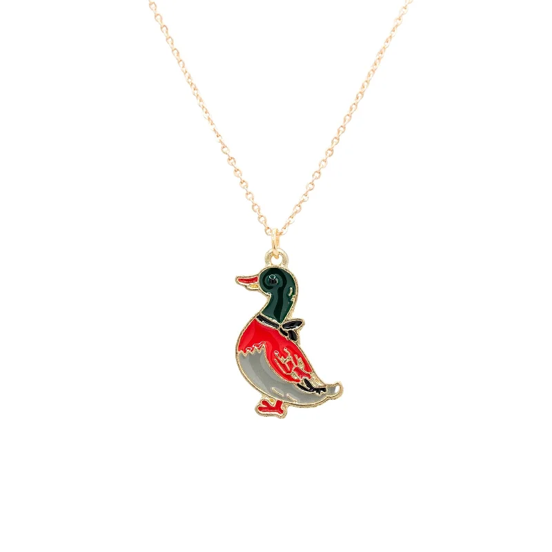 Circle pendant necklace for women-Duck Mallard Enamel Charm Necklace Children's Jewelry