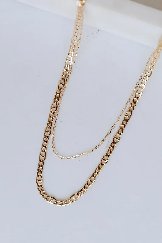 Wedding jewelry necklace for women-Isabella Gold Layered Chain Necklace