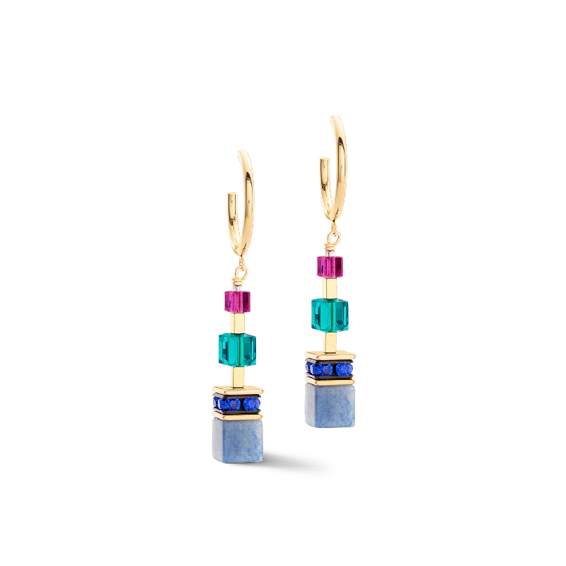 Huggie earrings for women-GeoCUBE® Precious Statement earrings gold-multicolour