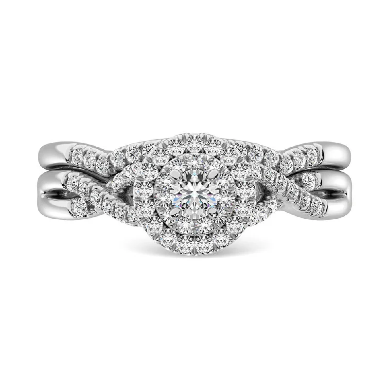 Marquise engagement ring for women-Diamond 3/8.Ct.Tw. Double Halo Bridal Ring in 10K White Gold