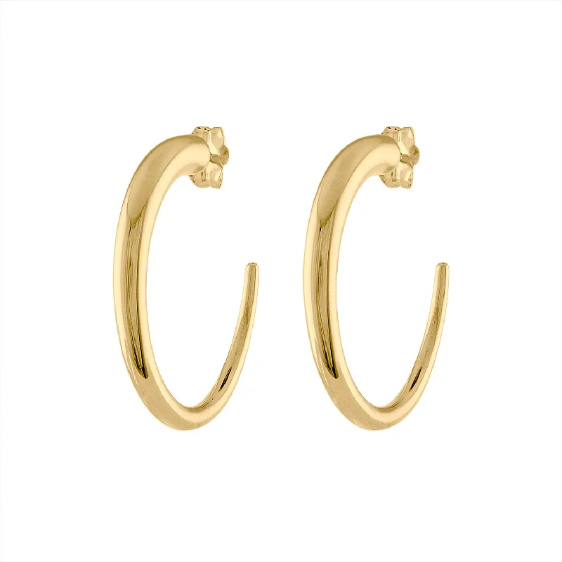 Silver hoop earrings for women-14KT GOLD MEDIUM TAPERED HOOP POST EARRING