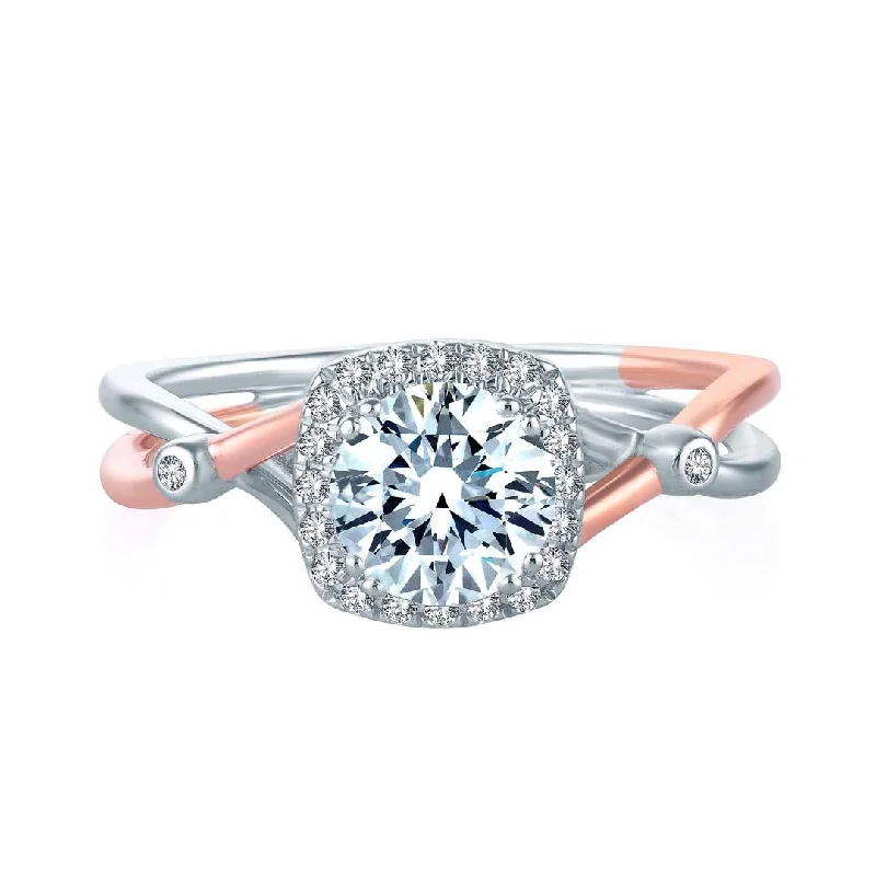 Engagement ring with geometric design for women-HALO DESIGN DIAMOND SETTING, .20 CT TW