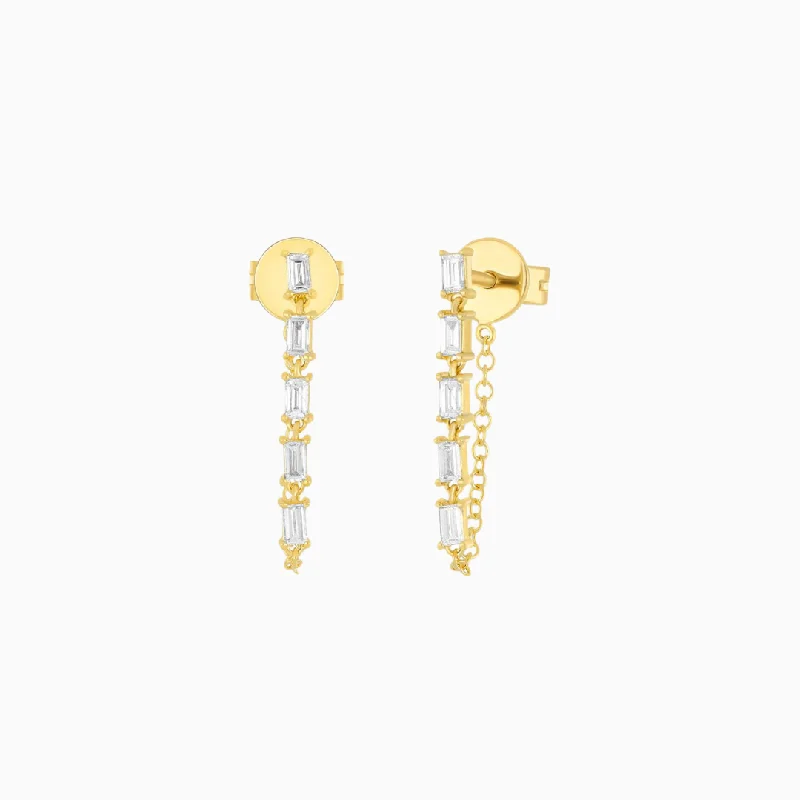 Colored drop earrings for women-Multi Diamond Baguette Chain Stud Earring