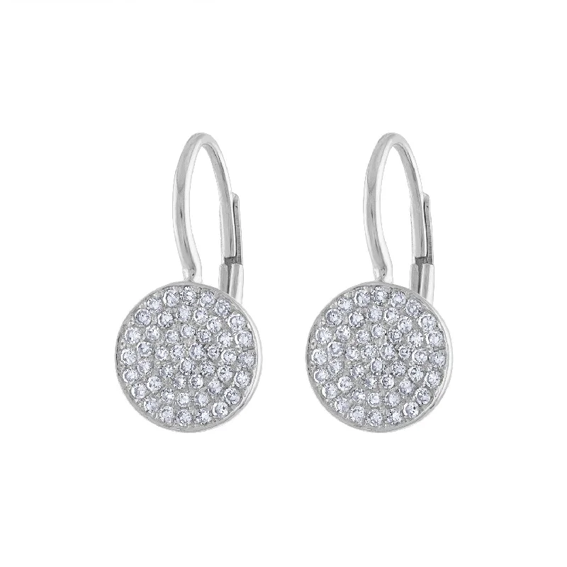 Simple gold earrings for women-14KT GOLD PAVE DIAMOND MEDIUM DISK EURO-WIRE EARRING