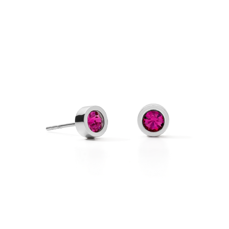 Small stud earrings for women-Earrings Crystal & stainless steel silver pink