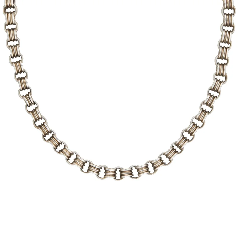 Fancy necklace for women-Victorian Sterling Link Chain Necklace 16.25"