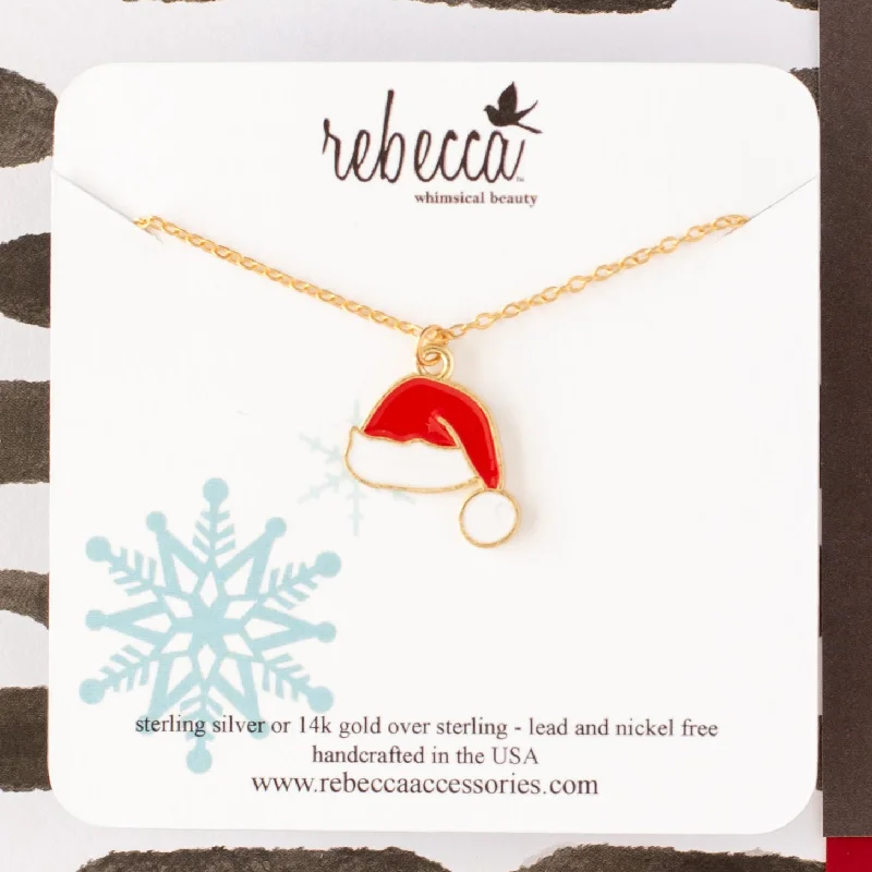 Birthstone pendant necklace for women-Santa Hat Enamel Charm Necklace - Children's Christmas