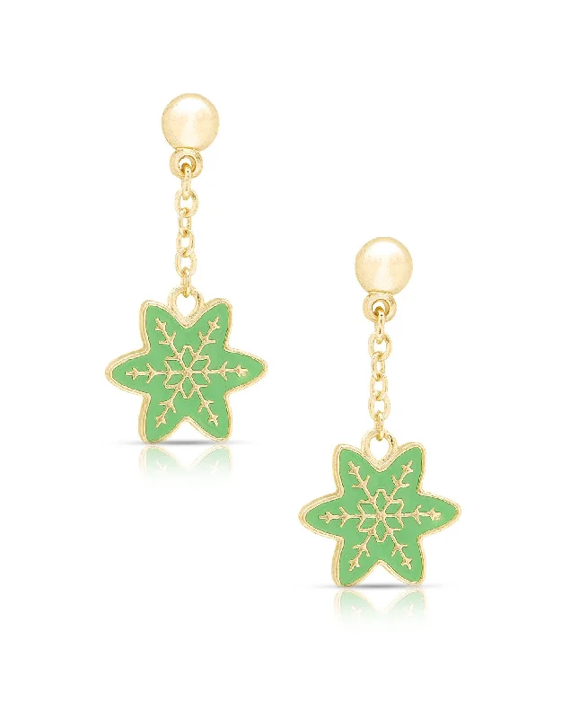 Custom gold earrings for women-Snowflake Drop Earrings