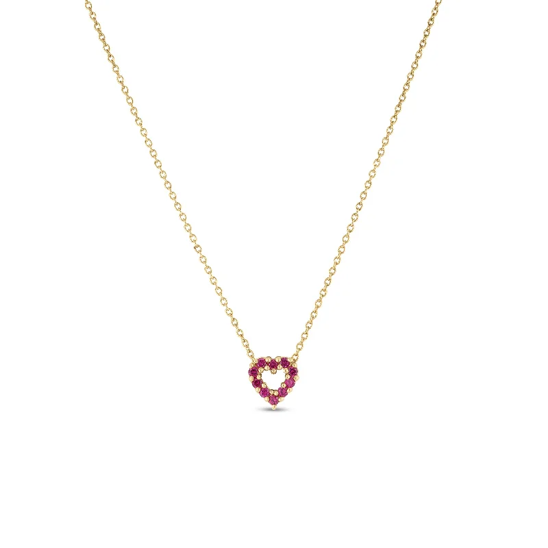 Double heart necklace for women-18k Yellow Gold 0.10cttw Diamond and 0.10cttw Ruby Reversible Small Heart Necklace 18"