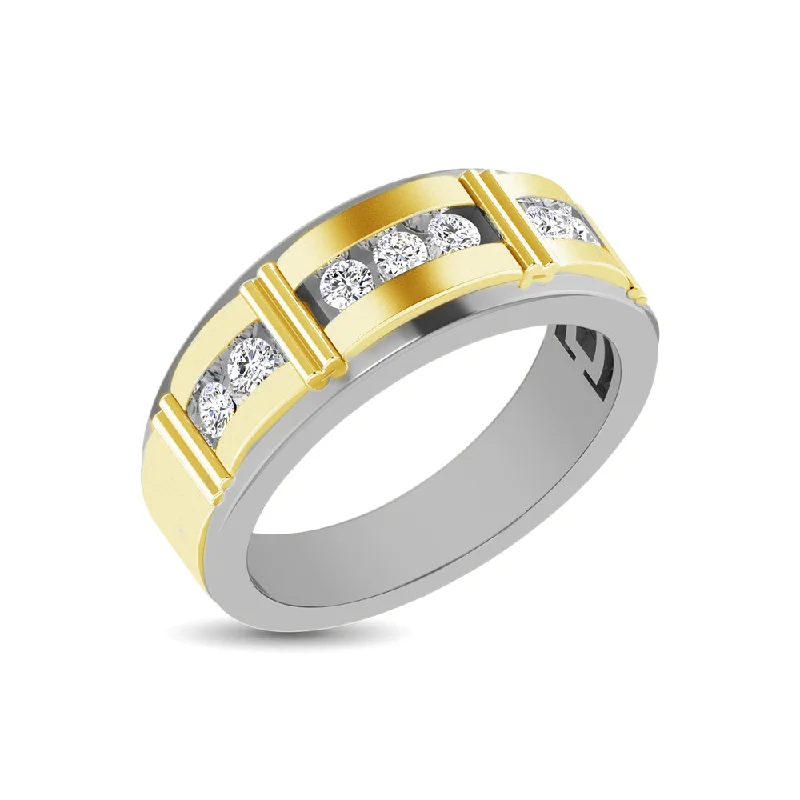 Simple gold engagement ring for women-10K Two Tone 1/10 Ct.Tw. Diamond 7 stone Mens Band