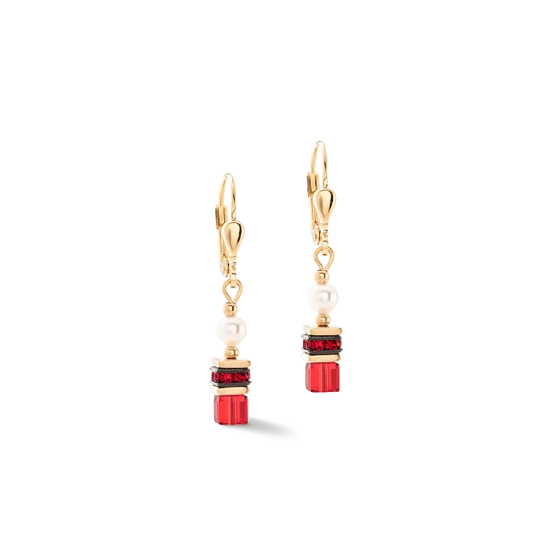 Chandelier earrings for women-Sparkling Princess earrings gold-red