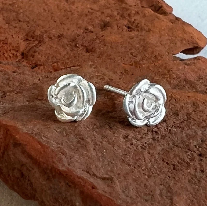 Fashionable earrings for women-Tiny Rose Studs - Sterling Silver, Indonesia