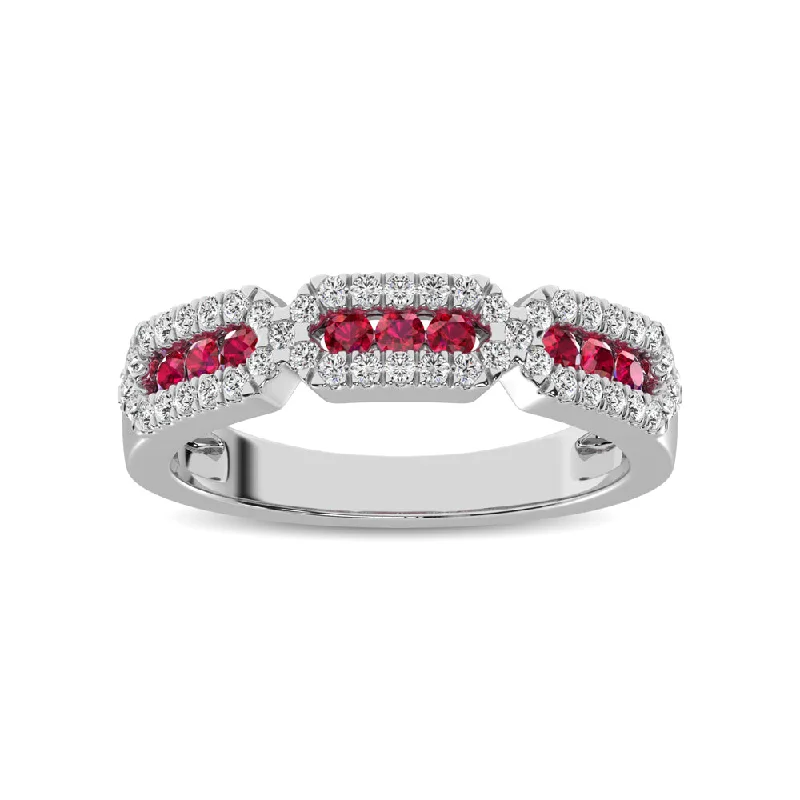 Rose gold engagement ring for women-14K White Gold 5/8 Ct.Tw. Diamond & Ruby Stackable Band